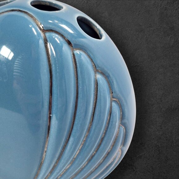 Vintage Blue & Silver Seashell Toothbrush Holder Nautical Bathroom Decor Ceramic - Picture 8 of 10